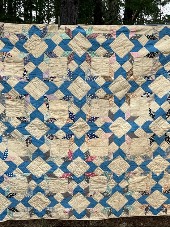 Other - Hand stitched early 20th C patchwork star pattern twin quilt 69 x 80” vintage
